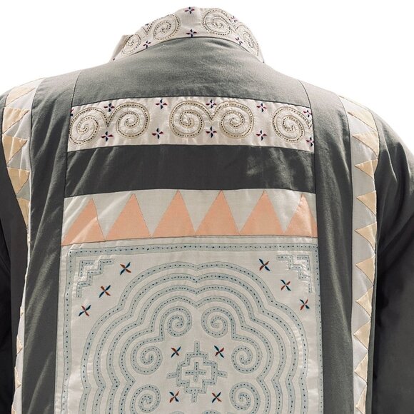 Handmade Embroidered Quilted Jacket Boho Folk Art Vintage Ethnic M L Open Front - Picture 11 of 13